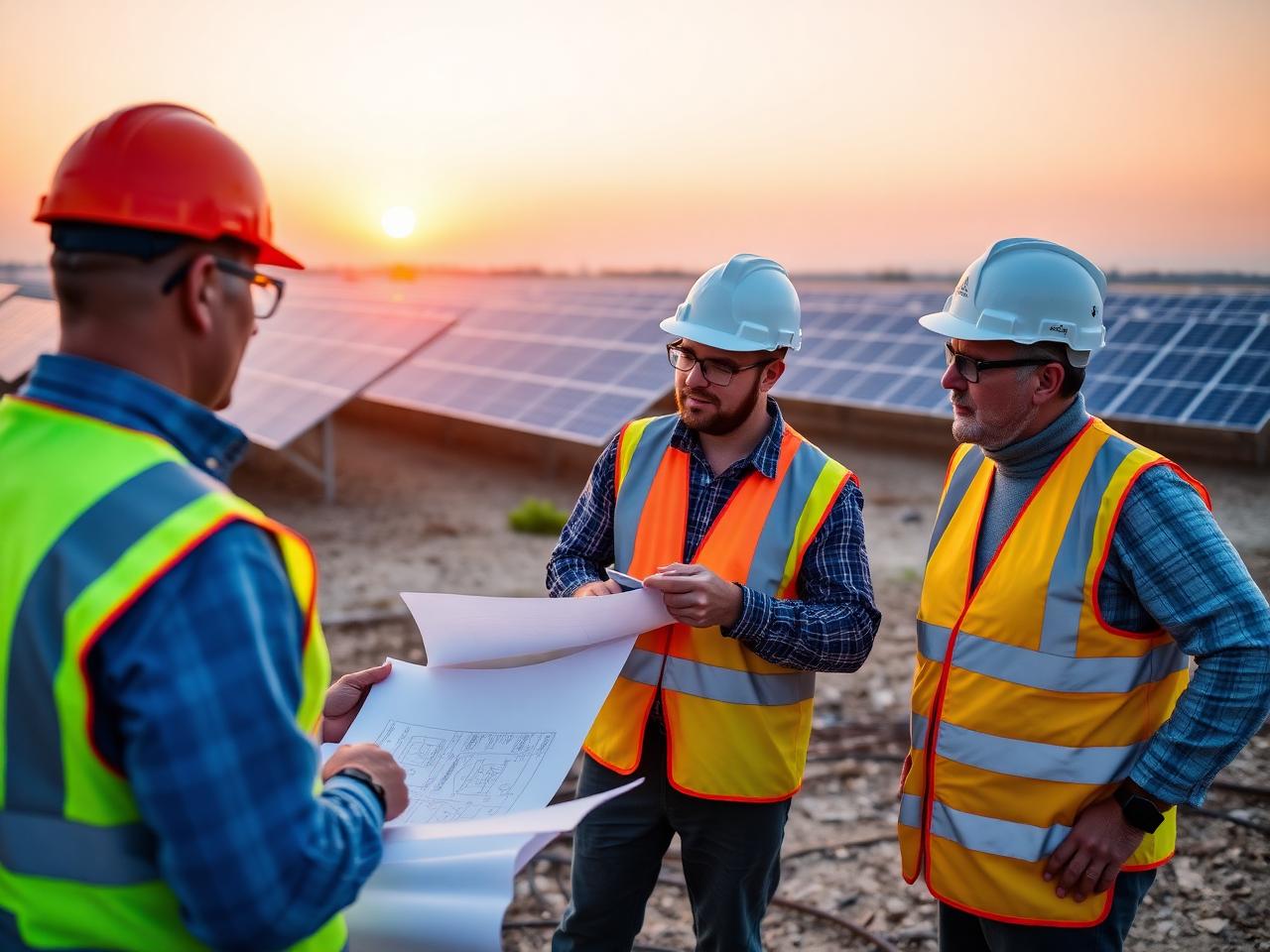 SunSa engineers reviewing plans at a solar plant